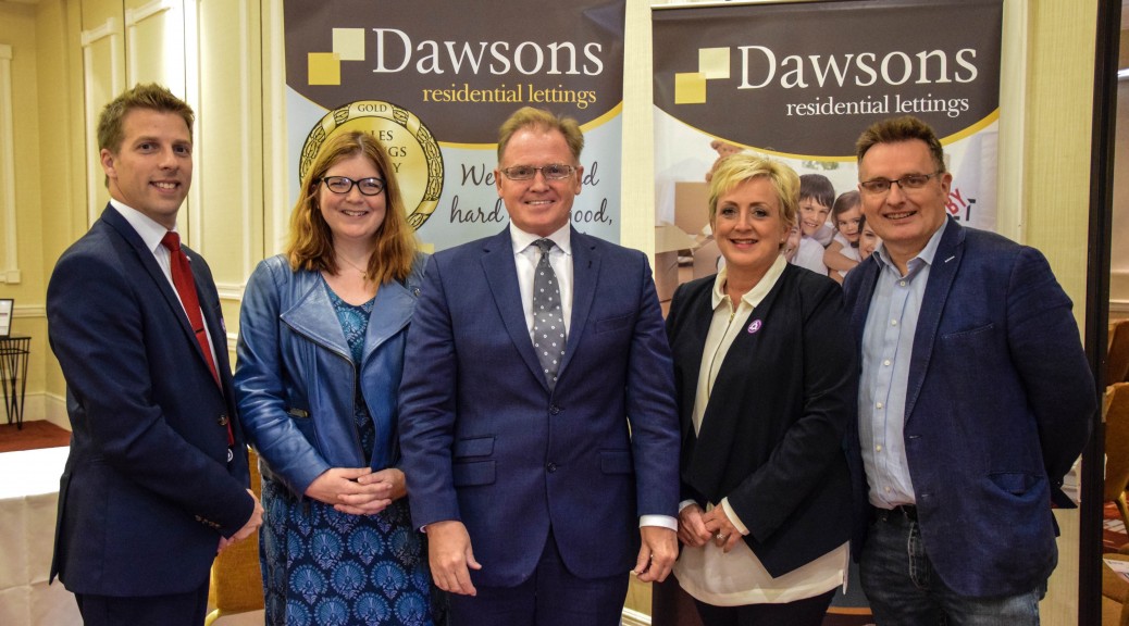 CAPTION: L-R Ricky Purdy, Director of Residential Lettings at Dawsons, Jenny White, Partner at Channel Communications, Chris Hope, Senior Partner at Dawsons, Joanne Summerfield-Talbot, Director of Residential Sales, and Richard Thomas, Partner at Channel Communications