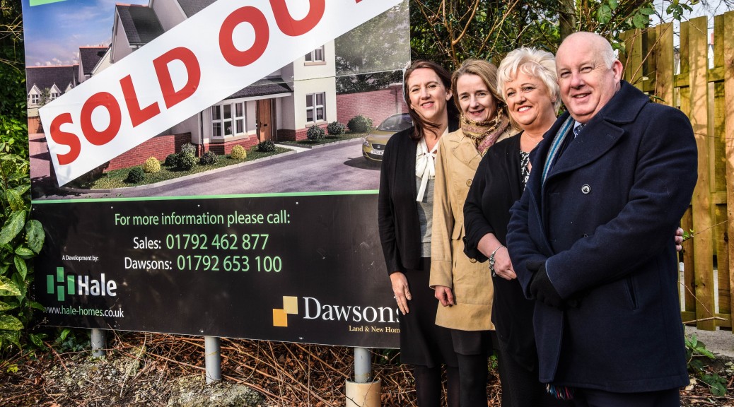 Tim Kostromin, Partner with Dawsons with the Land & New Homes Team, Viv Jones, Janey Harris and Lisa Davies at the award-winning Bethany Lane development in Mumbles by Hale Homes