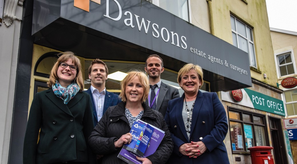 Mia Rees, Public Affairs and Research Manager, The Wallich, Ricky Purdy, Director of Residential Lettings, Dawsons, Suzy Davies AM, Harry McKeown, South West Wales Regional Manager, The Wallich, and Joanne Summerfield Talbot, Director of Residential Sales, Dawsons.