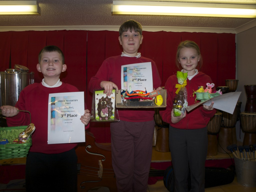 Junior Easter Decorate and Egg winners: Grace Harries (1st), Jac Kavanagh (2nd), Jaydon Taylor (3rd)