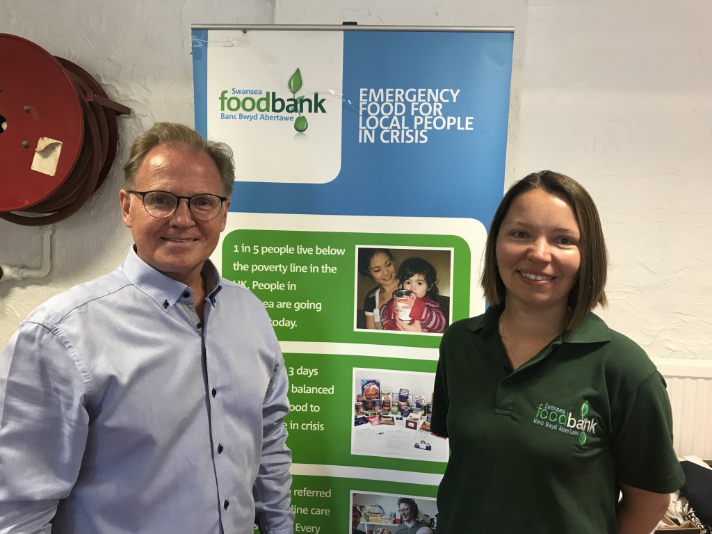 Chris Hope with Kristina Williams of Swansea Foodbank