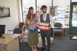 Gomer Wi8lliams Solicitors bring their donation to Dawsons for the food drive